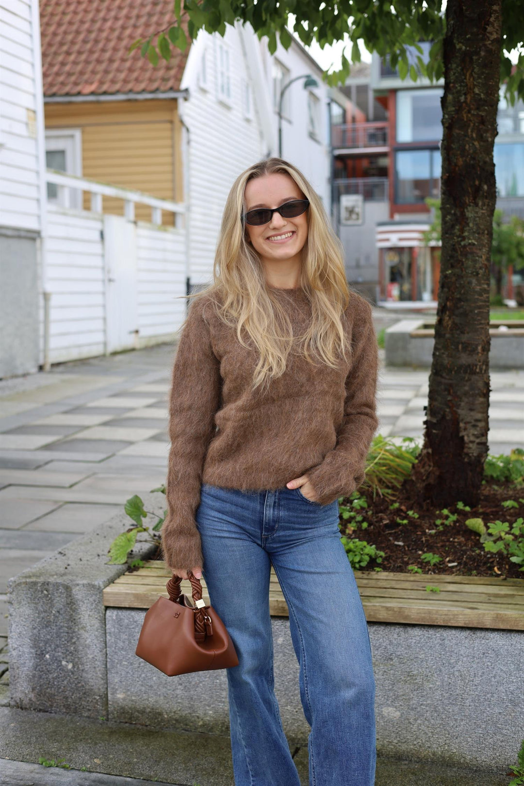 Hairy Knit Sweater  Brown