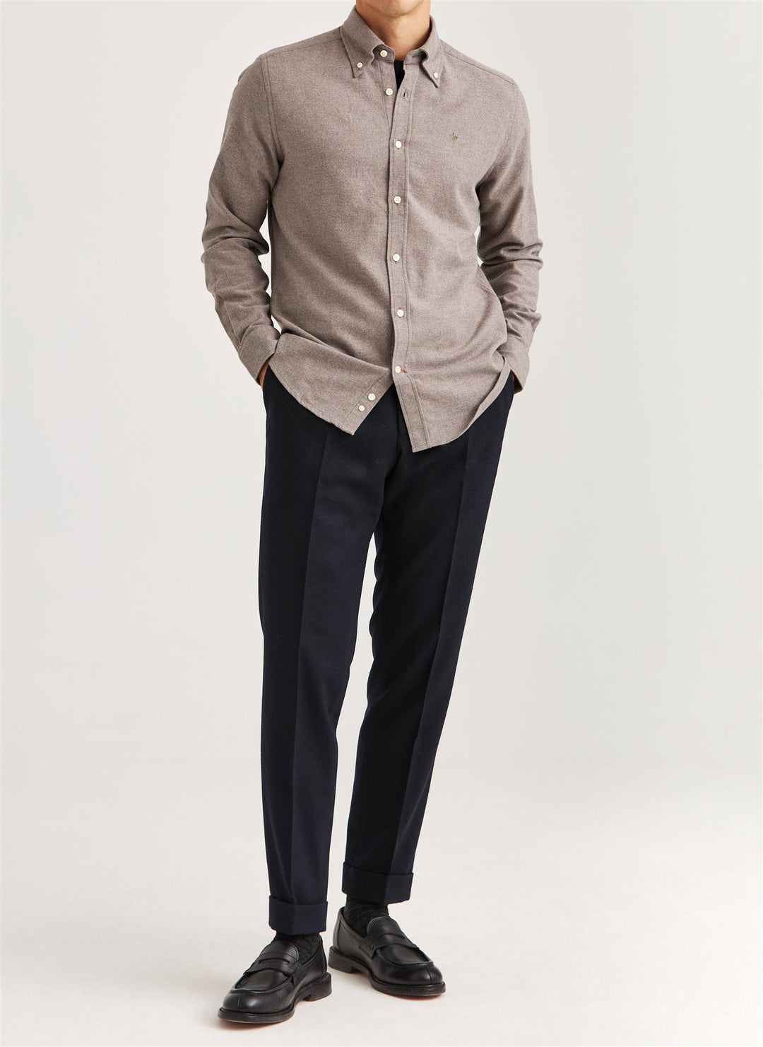 Twill Flannel Shirt-Slim Fit  Brown