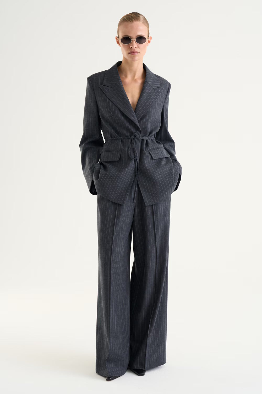 Linn Trousers  Grey Pinstripe