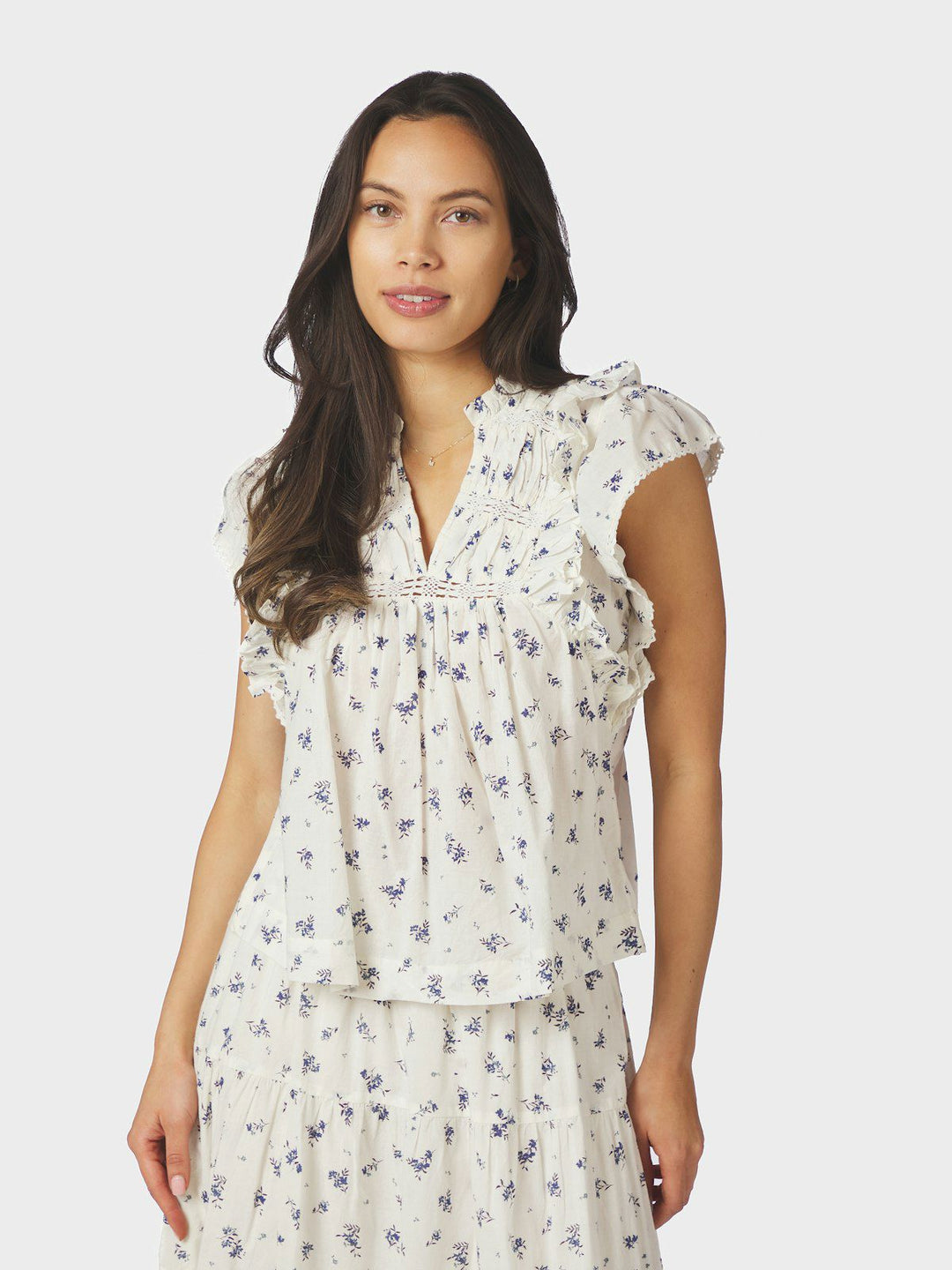 Jayla Small Blossom Top  White Blue