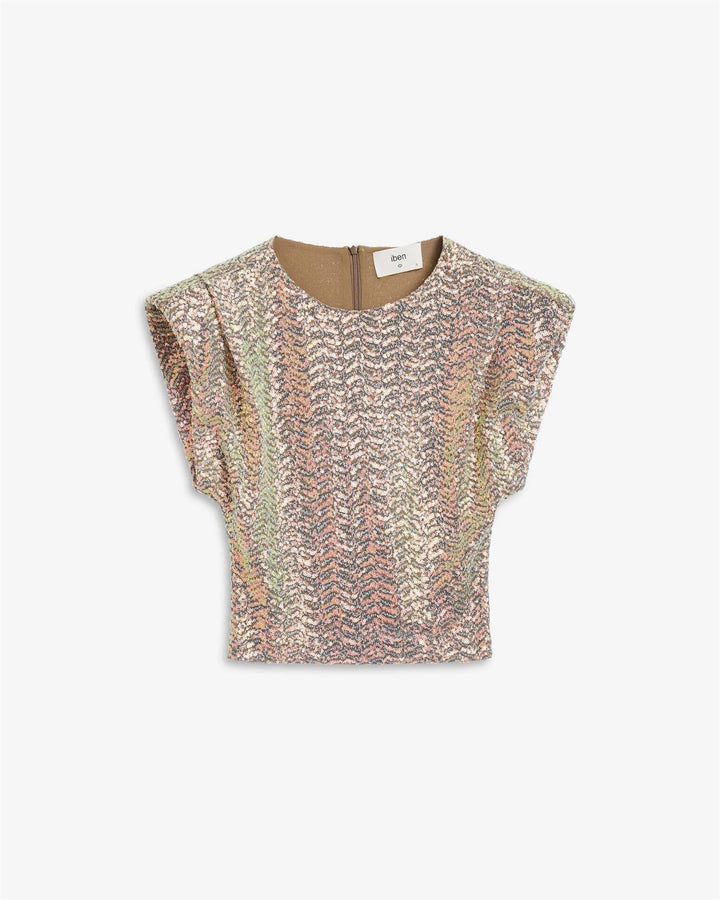 Sunset Sequin Top  Iridescent Beige