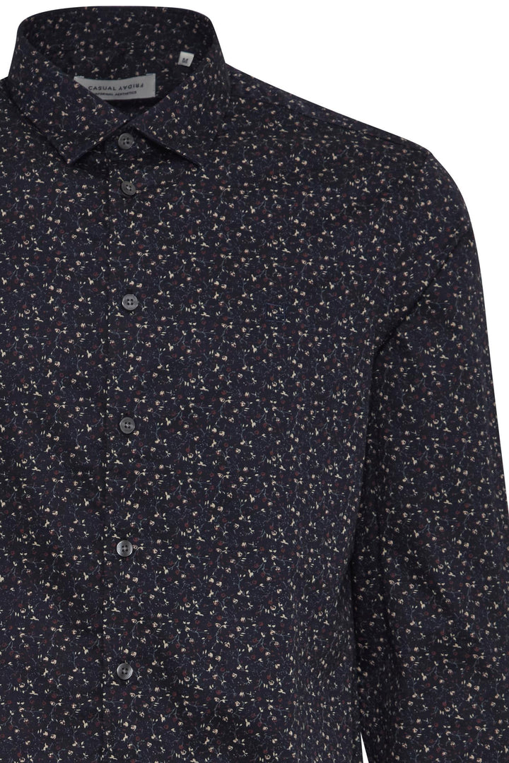 ANTON LS floral AOP shirt  Dark Navy