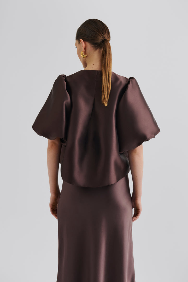 Cleo Pouf Sleeve blouse  Chocolate