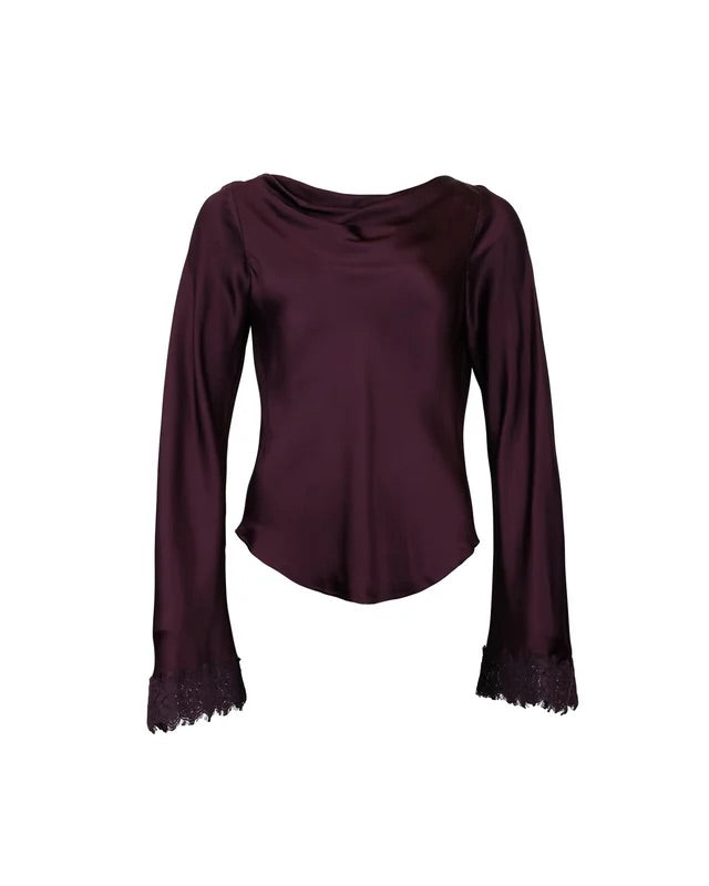 Satin Drape Top  Burgundy