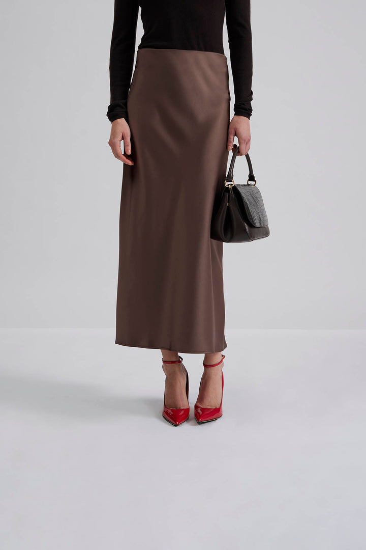 Aubree satin midi skirt  Chocolate