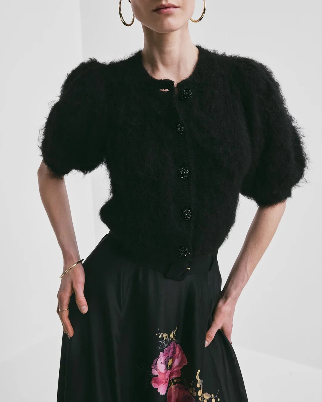 Hairy Knit Puffed Jacket  Black