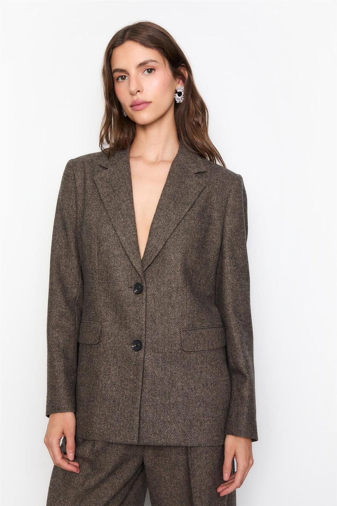 Brook Herringbone Blazer  Brown Herringbone