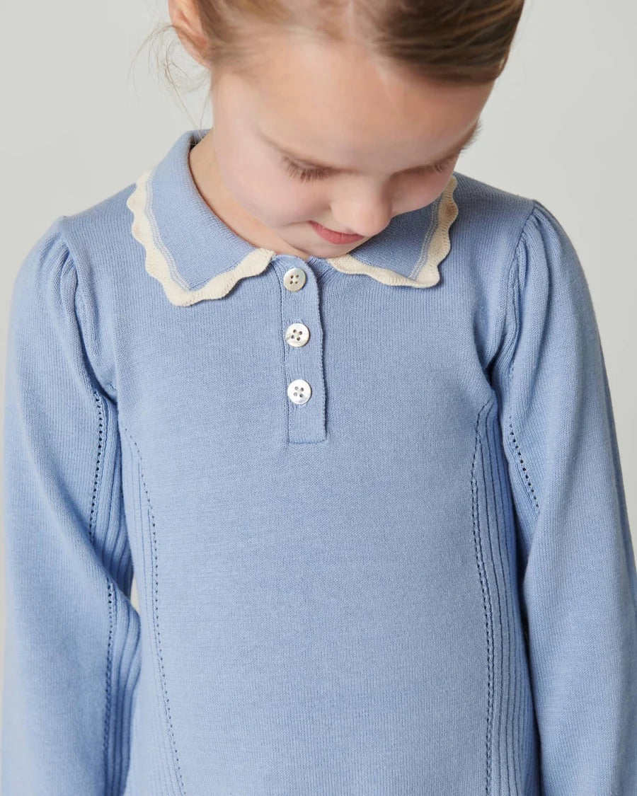 KNITTED PEPLUM DRESS LS  Endless Blue Comb