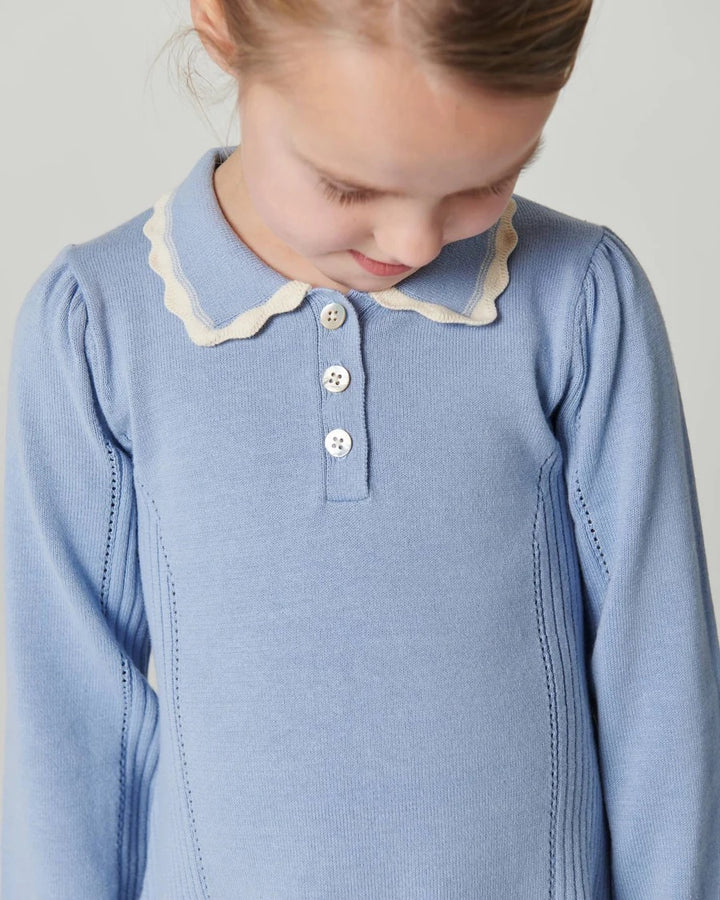 KNITTED PEPLUM DRESS LS  Endless Blue Comb