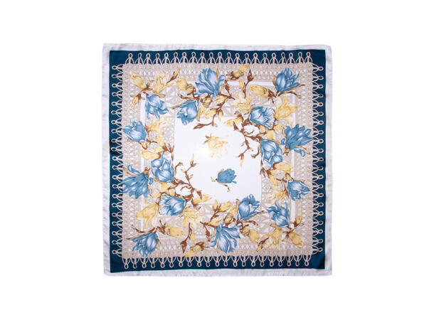 Skjerf blomstert 70x70  Navy