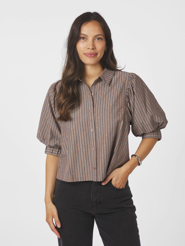 Etta Soft Stripe Stone Shirt  Brown