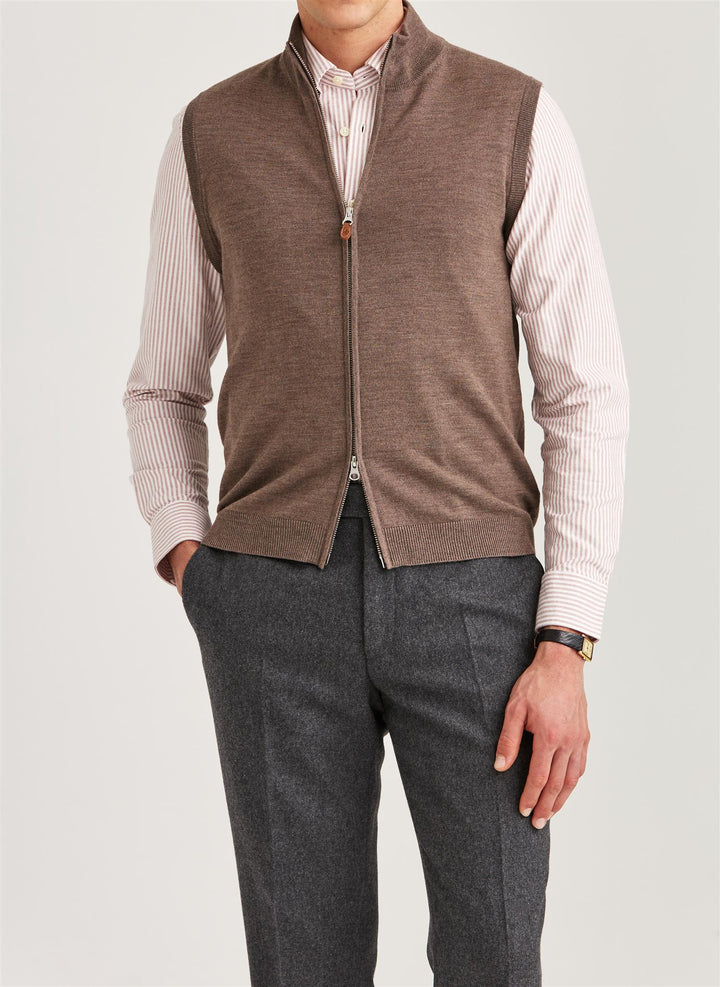 Merino Zip Vest  Brown