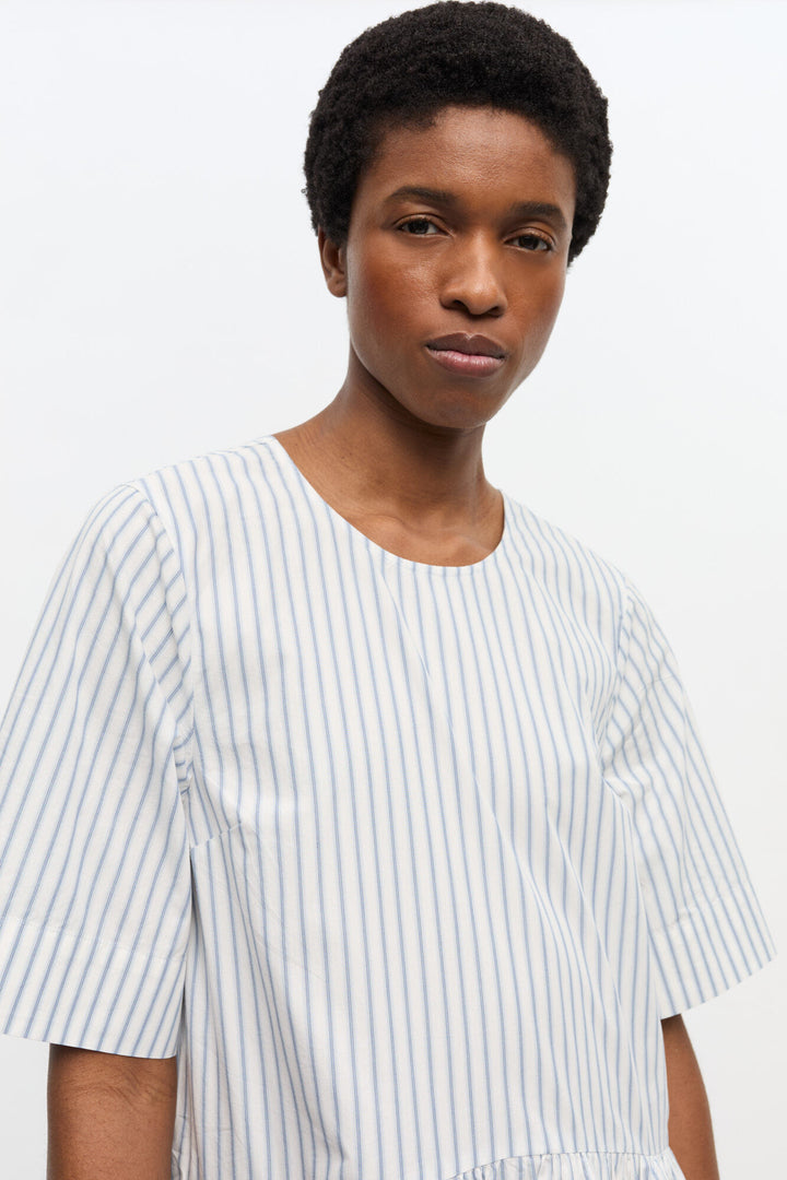 Stripe Cotton Mini Dress  Egret