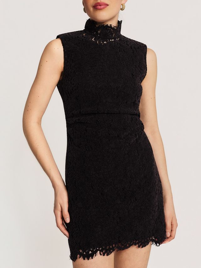 Lace velvet mini dress Black