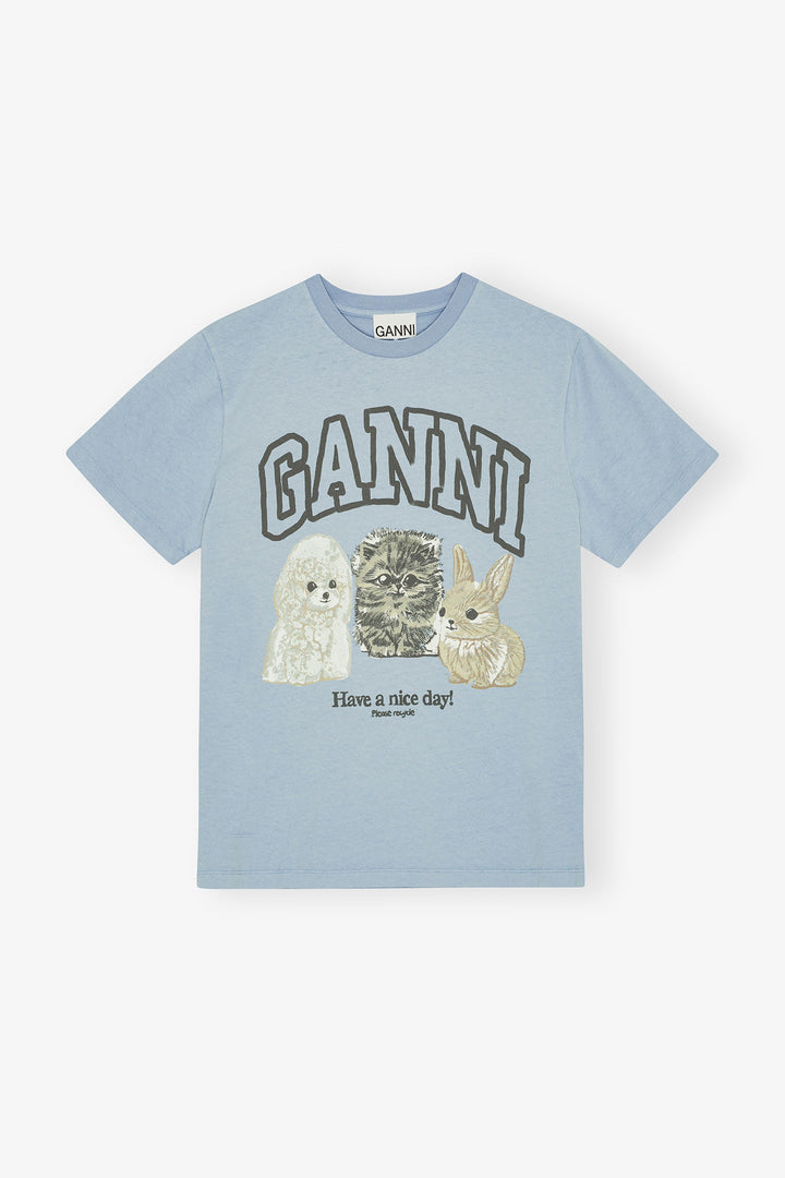 Basic Cotton Jersey Animals Relaxed T-shirt  Chambray Blue