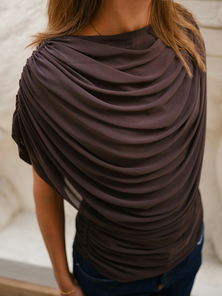 Cottuna Drapy Mesh Top  Brown