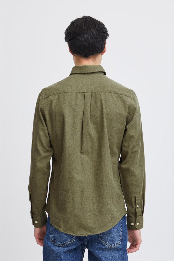 ANTON LS BD fil a fil shirt  Burnt Olive Melange