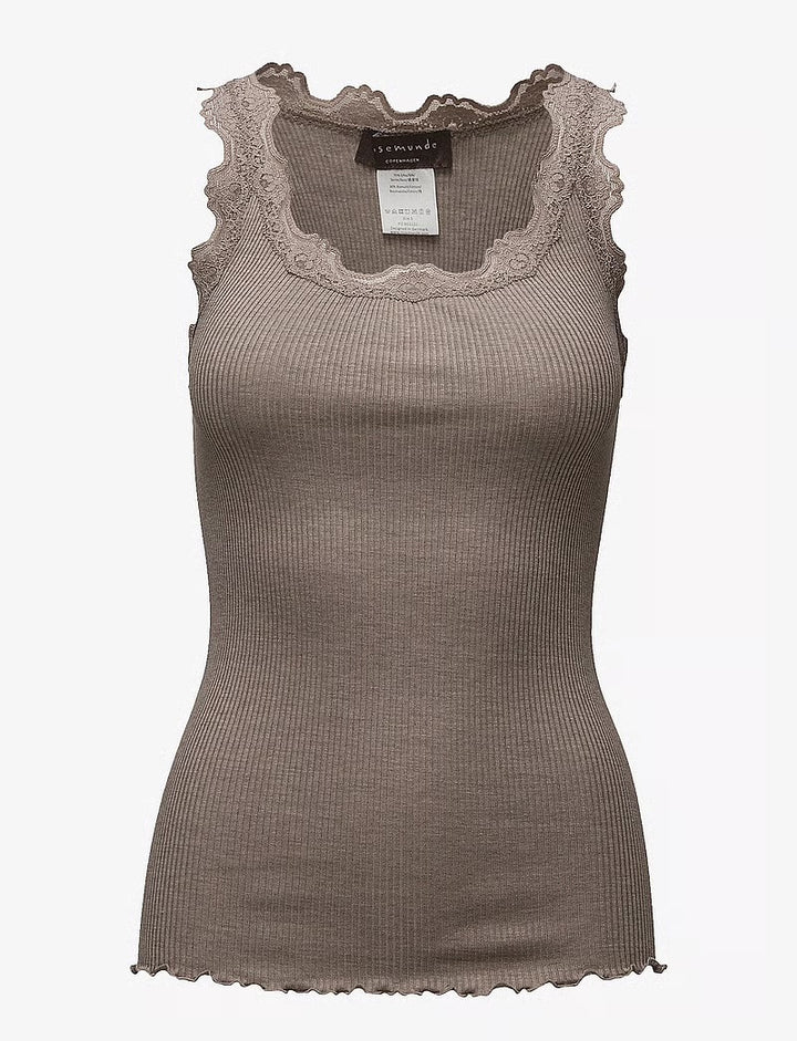 RWBabette Silk SL U-neck Lace Top  Brown Melange