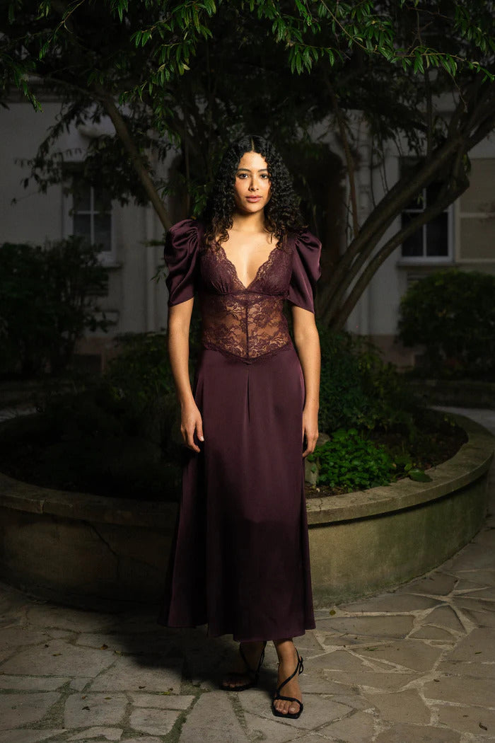 FRANCIS LACE MIDI DRESS  Burgundy