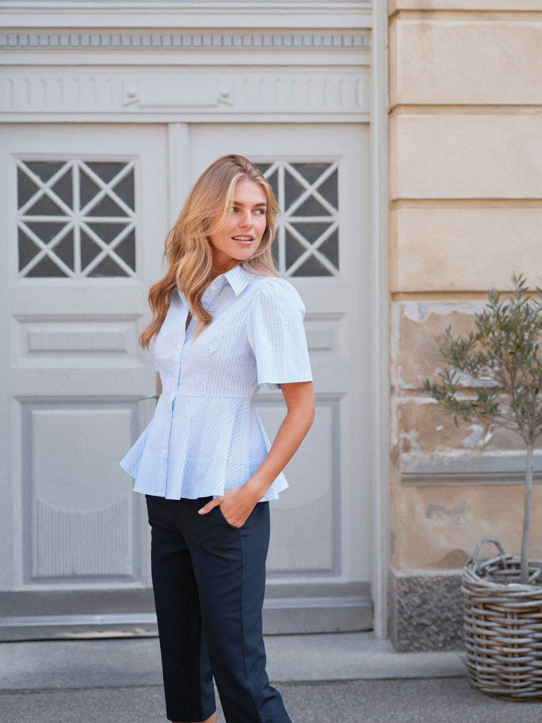 Janelle Stripe Shirt  Blue/Brown Stripe