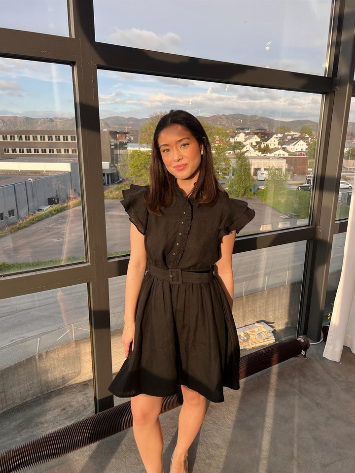 Linen Ruffle dress  Black