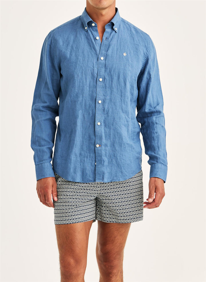 Douglas Linen Shirt-Classic Fit  Blue