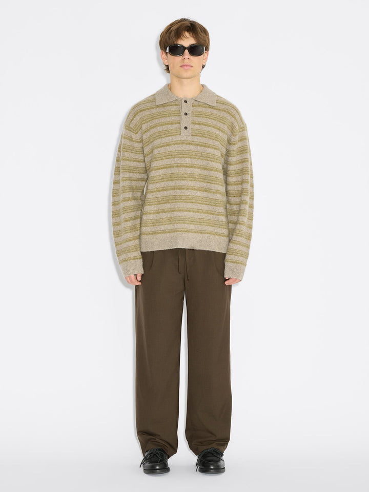 Ollie Wool Polo  Green Stripe