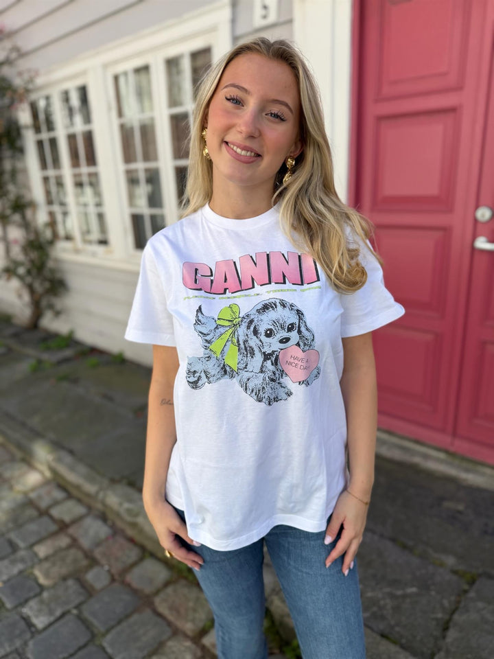 Basic Cotton Jersey Neon Puppy  T-shirt  Bright White
