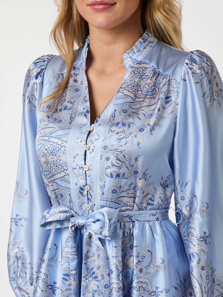 NOVA PAISLEY BORDER DRESS  Light Blue