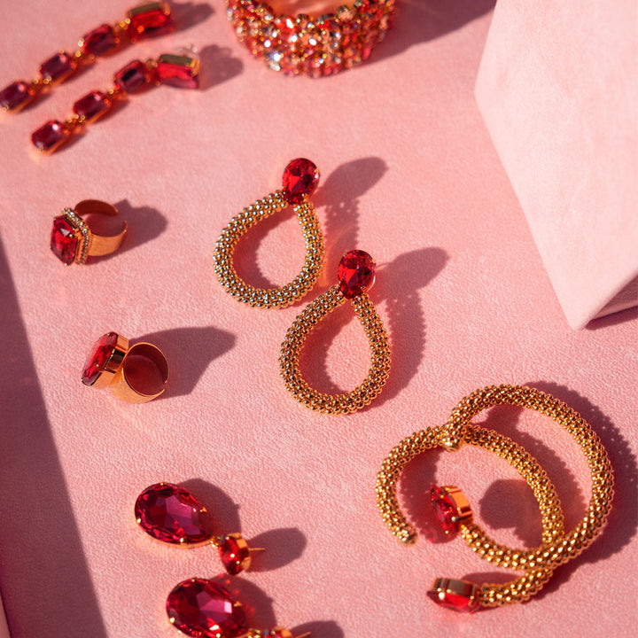 CLASSIC ROPE EARRING GOLD  Mulberry Red