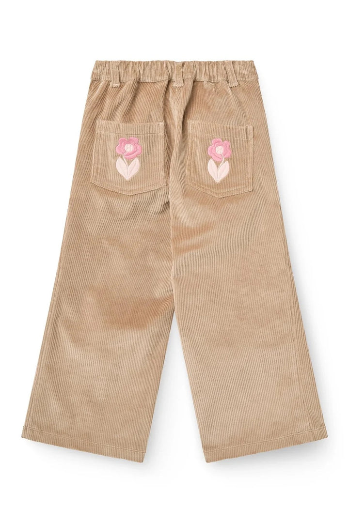 CORDUROY PANT W. WIDE LEG & EMB. AT BACKSIDE POCKET  Beige