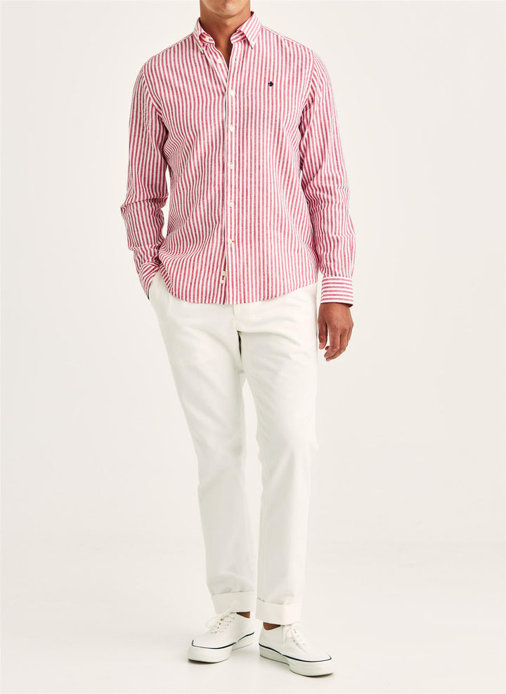 Douglas Linen Stripe Shirt-Classic Fit  Red