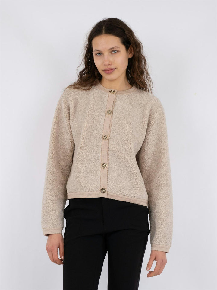 Limo Fluffy Knit Cardigan  Sand