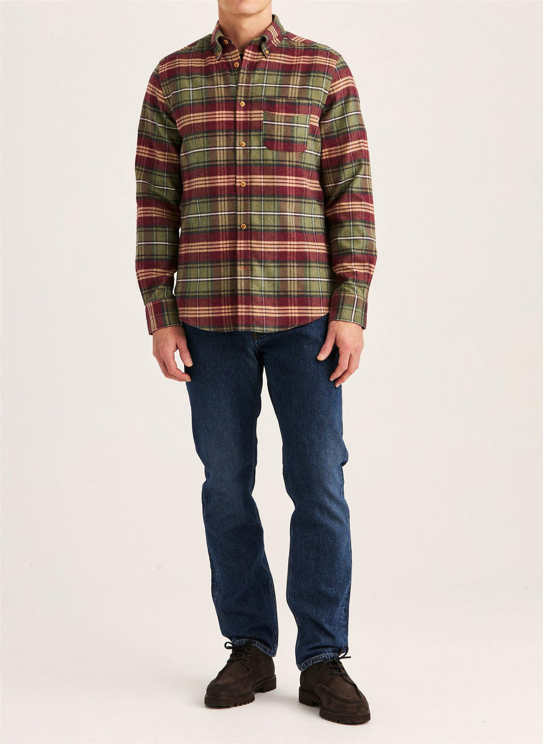 Flannel Big Check Shirt-Slim Fit Olive