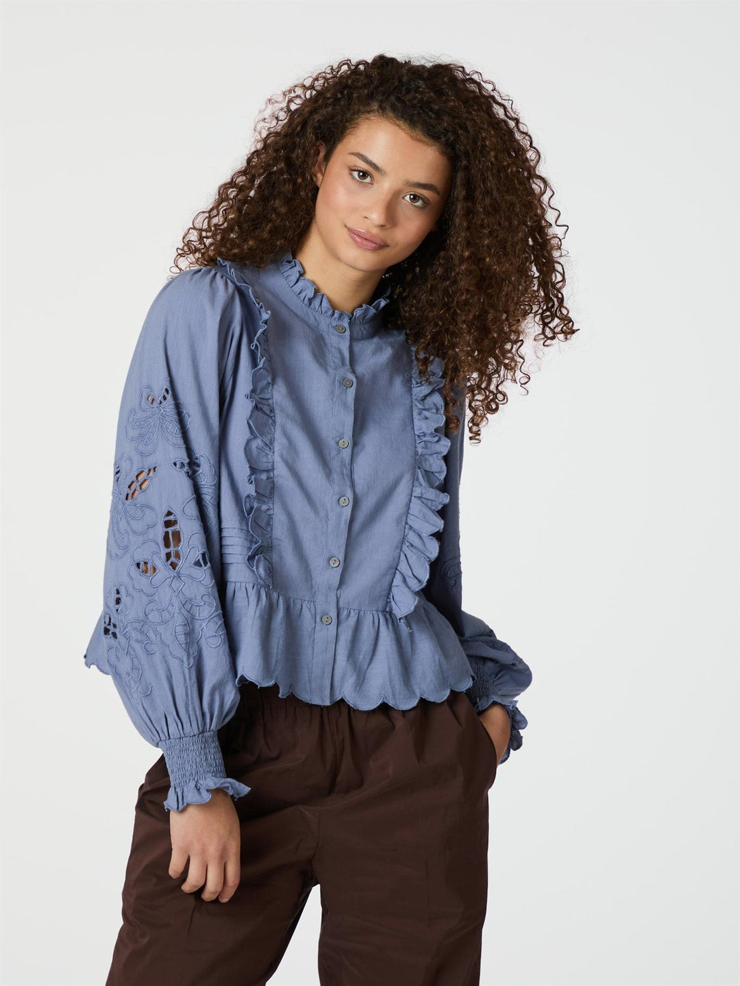 Petrine Embroidery Blouse  Dusty Blue