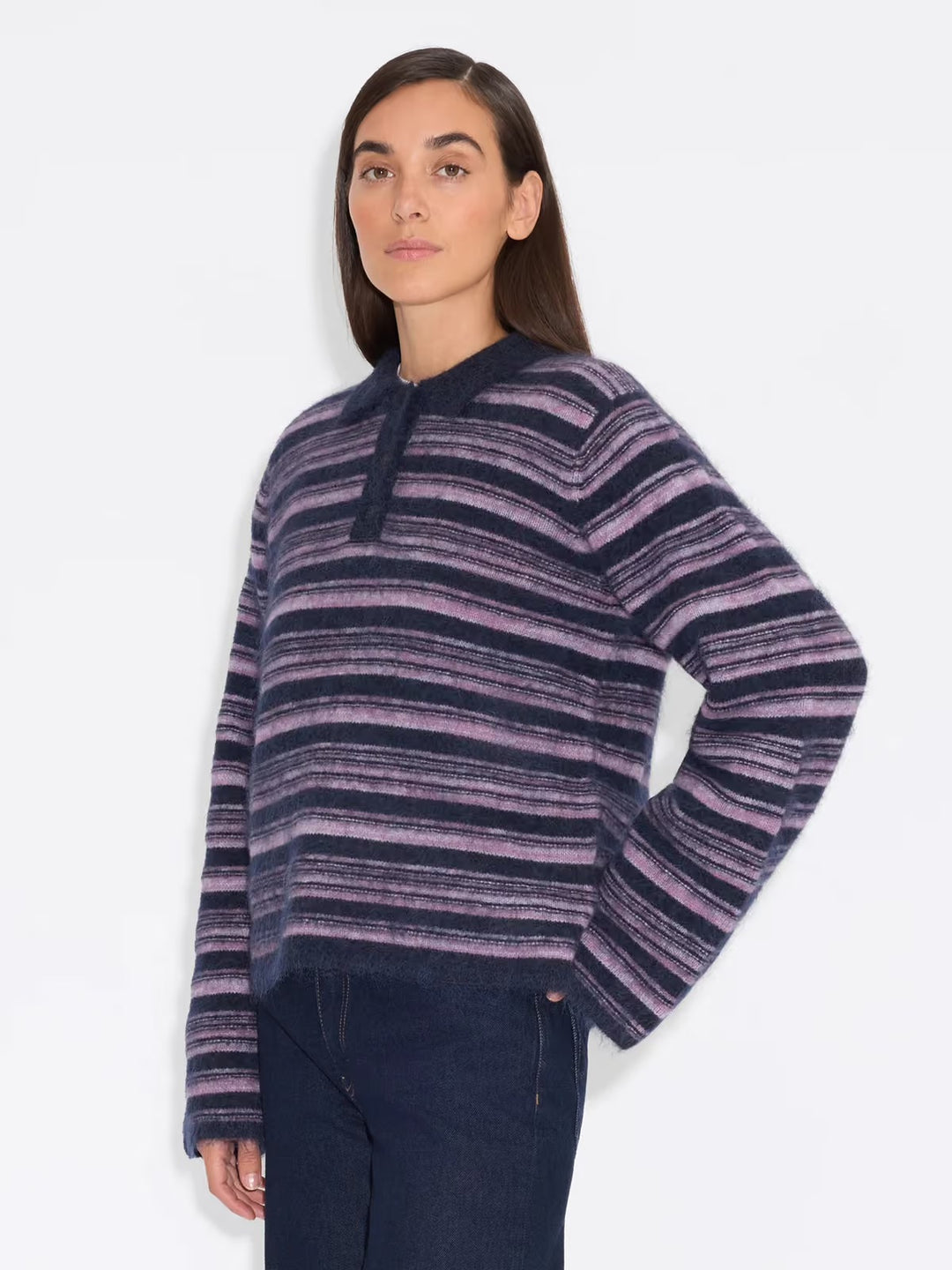 Olivia Wool Polo Sweater  Lilac Mix