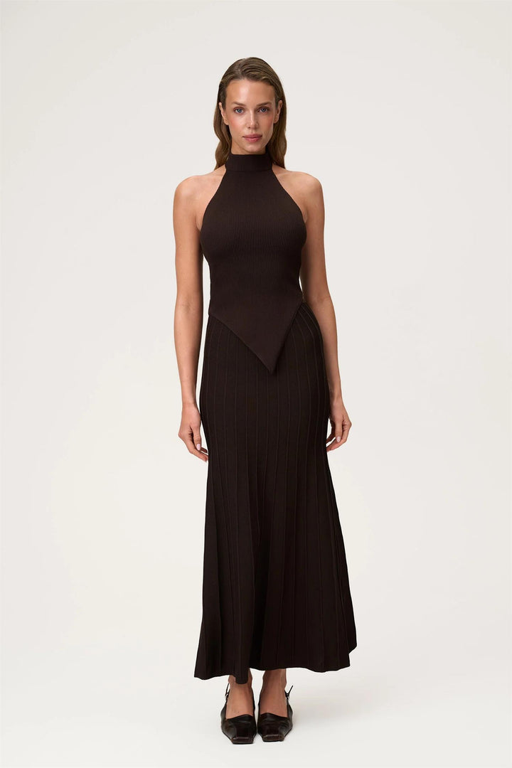 LAUSANNE HALTERNECK DRESS  Espresso