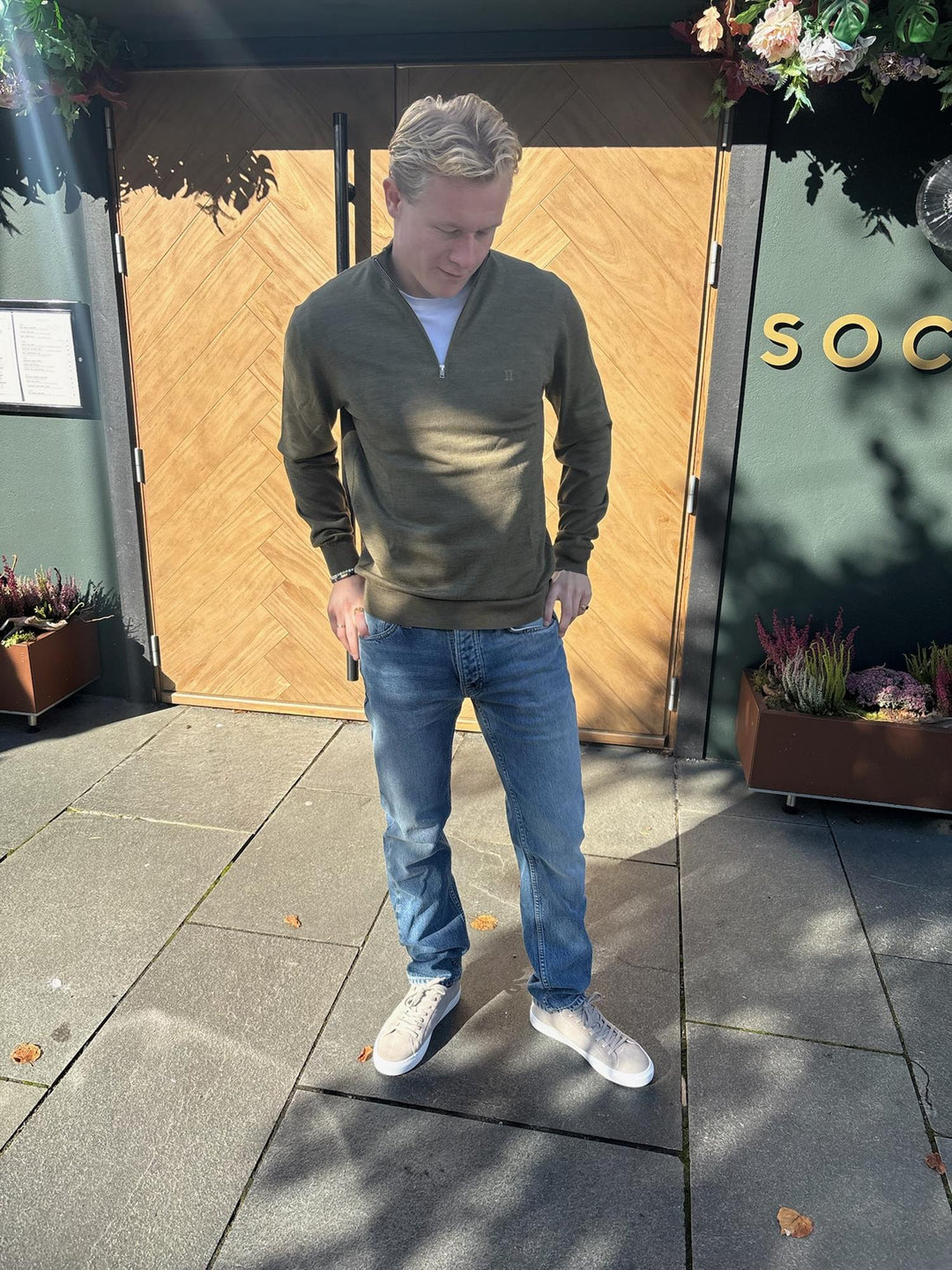 Grayson Half-Zip Merino knit  Olive Green