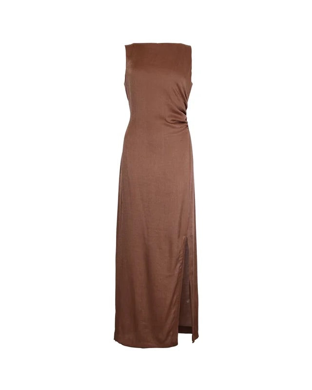 Shiny Sleeveless Dress  Brown
