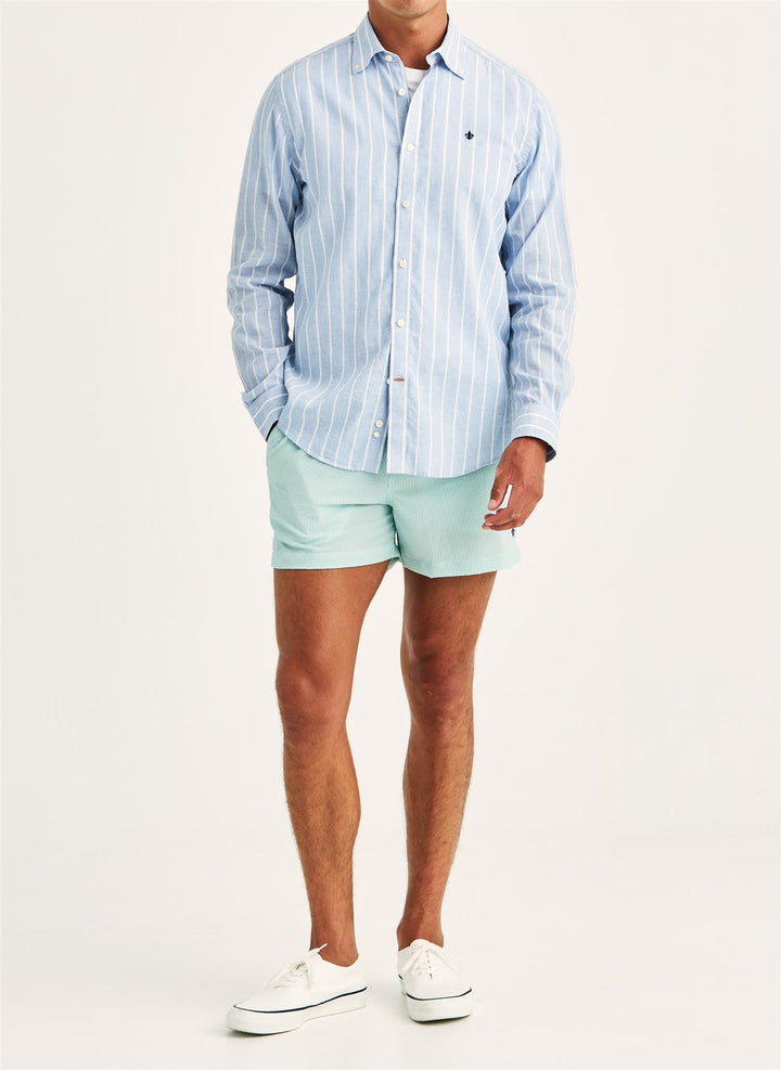 Douglas Linen Mix Stripe Shirt-Classic Fit  Light Blue