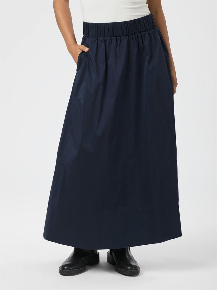 Yara Long Poplin Skirt  Navy