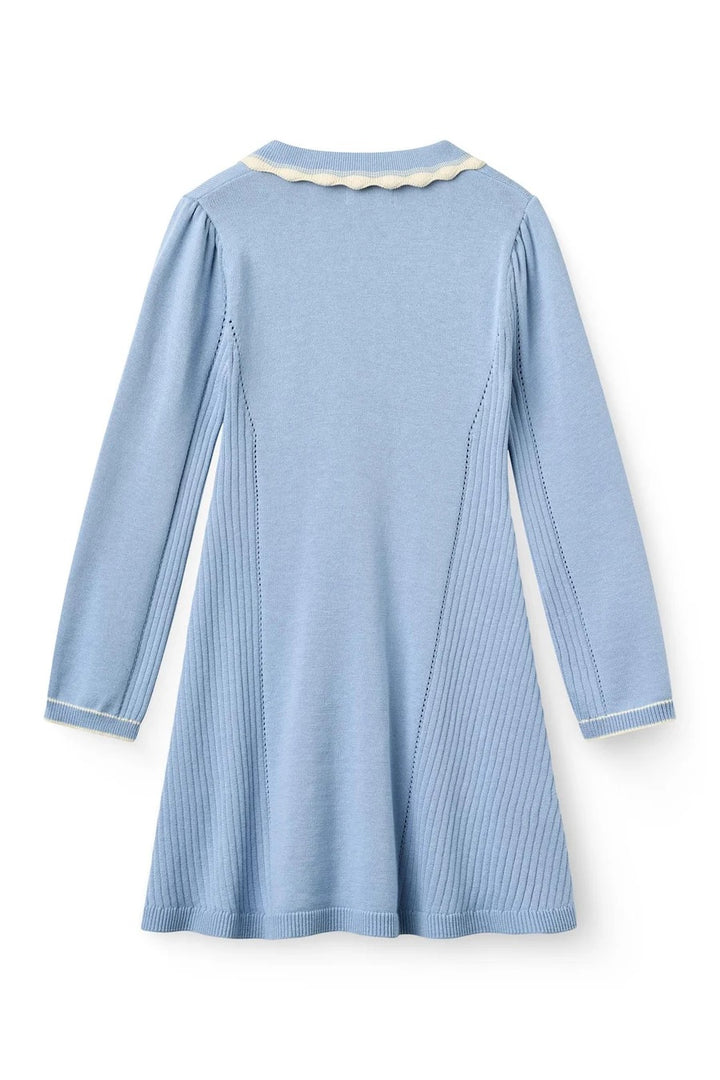 KNITTED PEPLUM DRESS LS  Endless Blue Comb