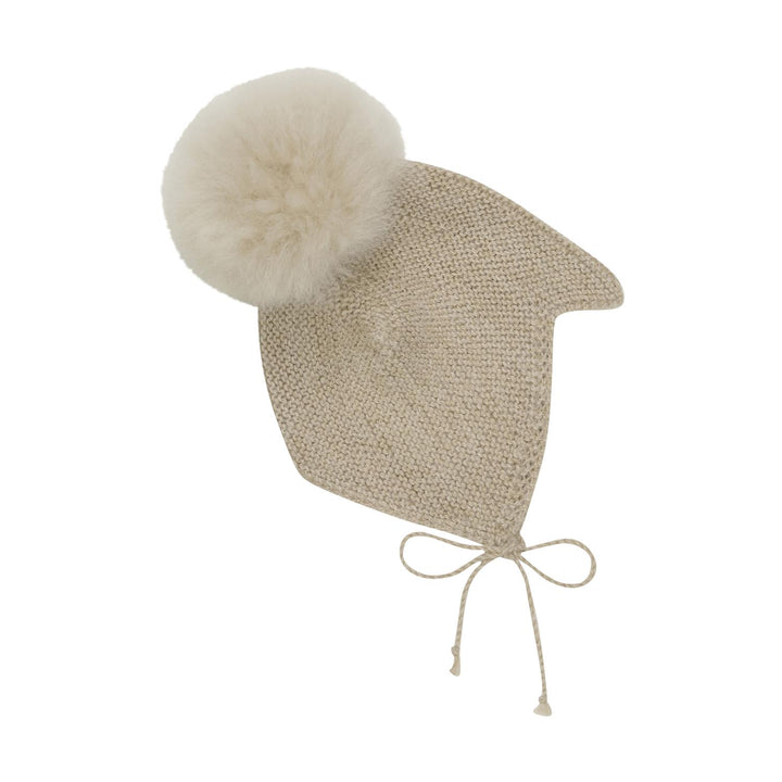 Bonnet Wool Knit Alpaca Pompom  Camel Melange