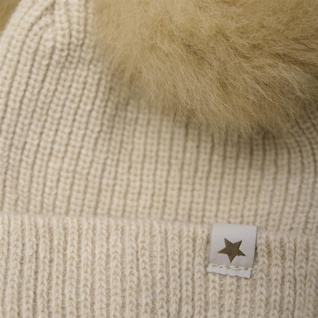 Hat Knit Alpaca Pompoms  Sand Melange