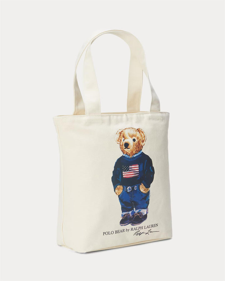 Polo Bear Cotton Canvas Tote  Creme