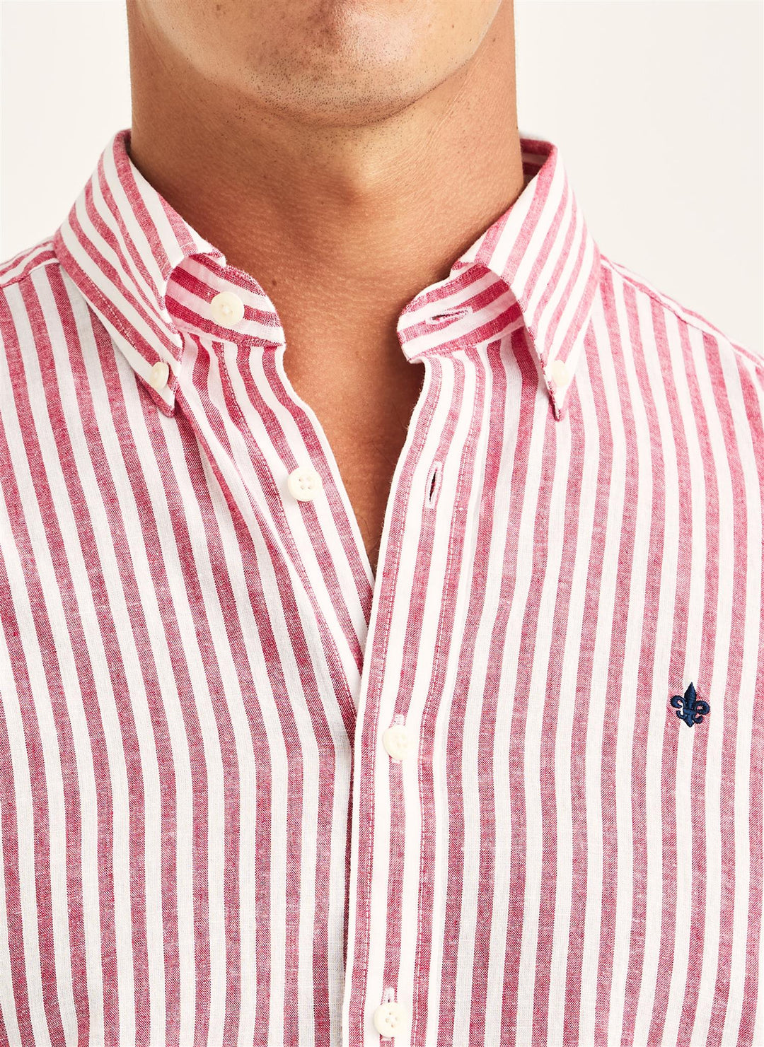 Douglas Linen Stripe Shirt-Classic Fit  Red