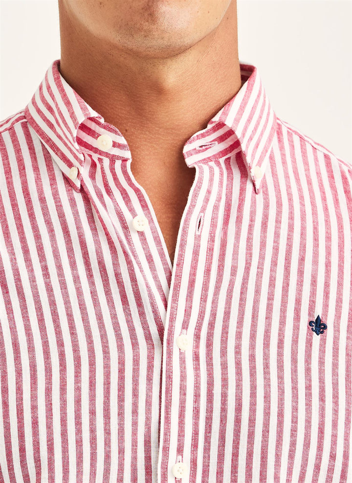 Douglas Linen Stripe Shirt-Classic Fit  Red
