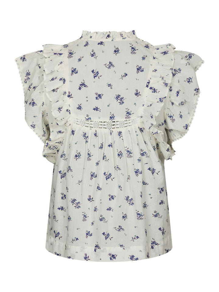 Jayla Small Blossom Top  White Blue