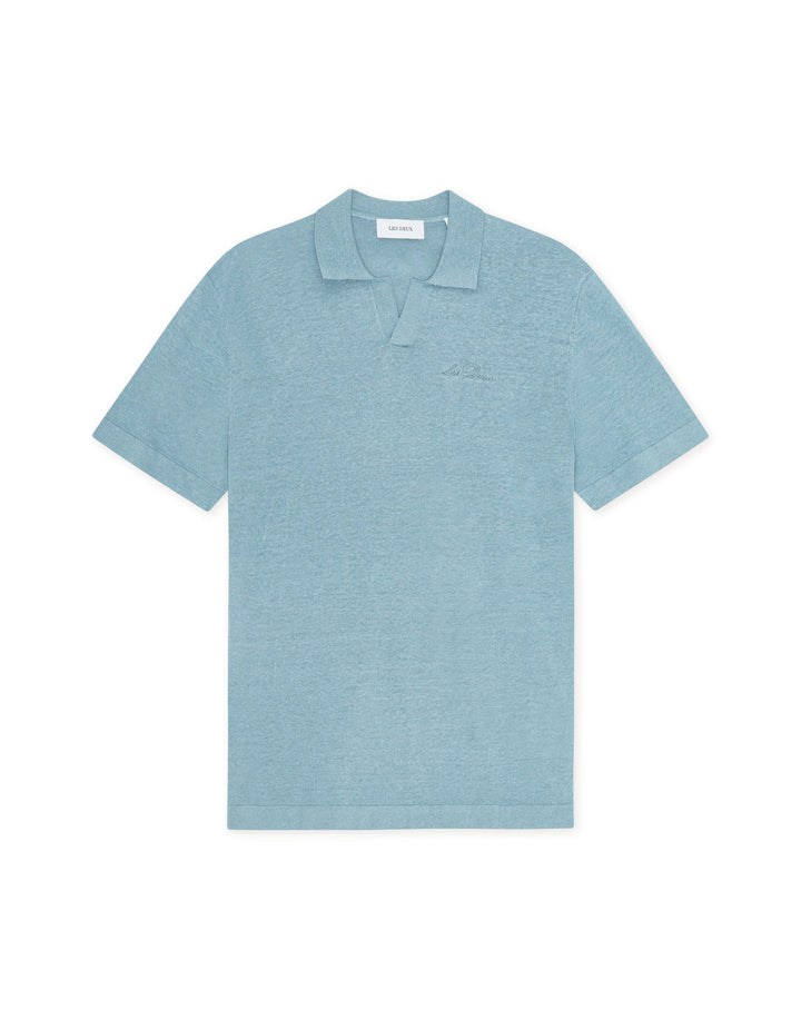 Signature Knit Polo  Faded Denim Blue
