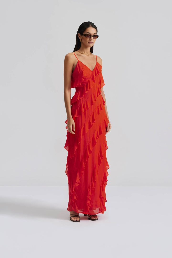 Cecily ruffle-trimmed maxi dress  Summer Red